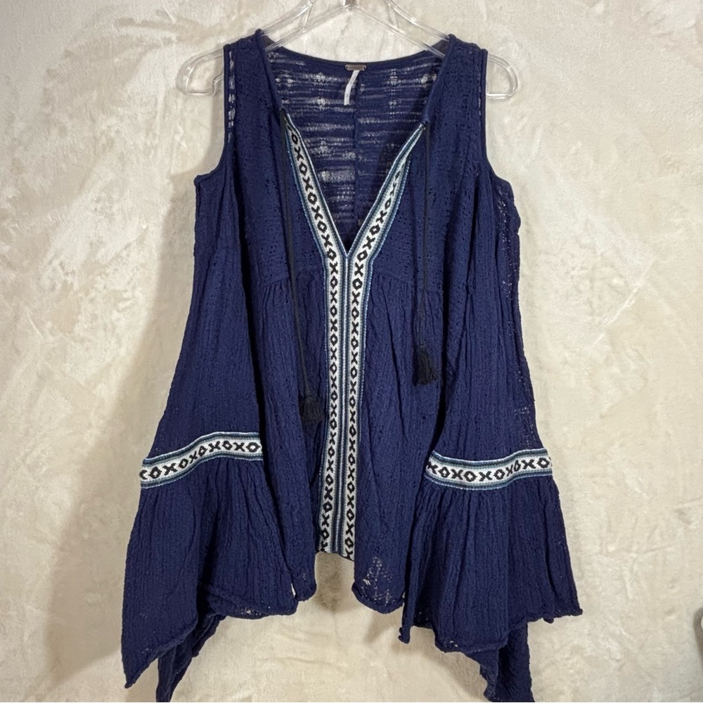 Free People Women’s Embroidered Bell Sleeve Gauzy Boho Oversized Peasant Top